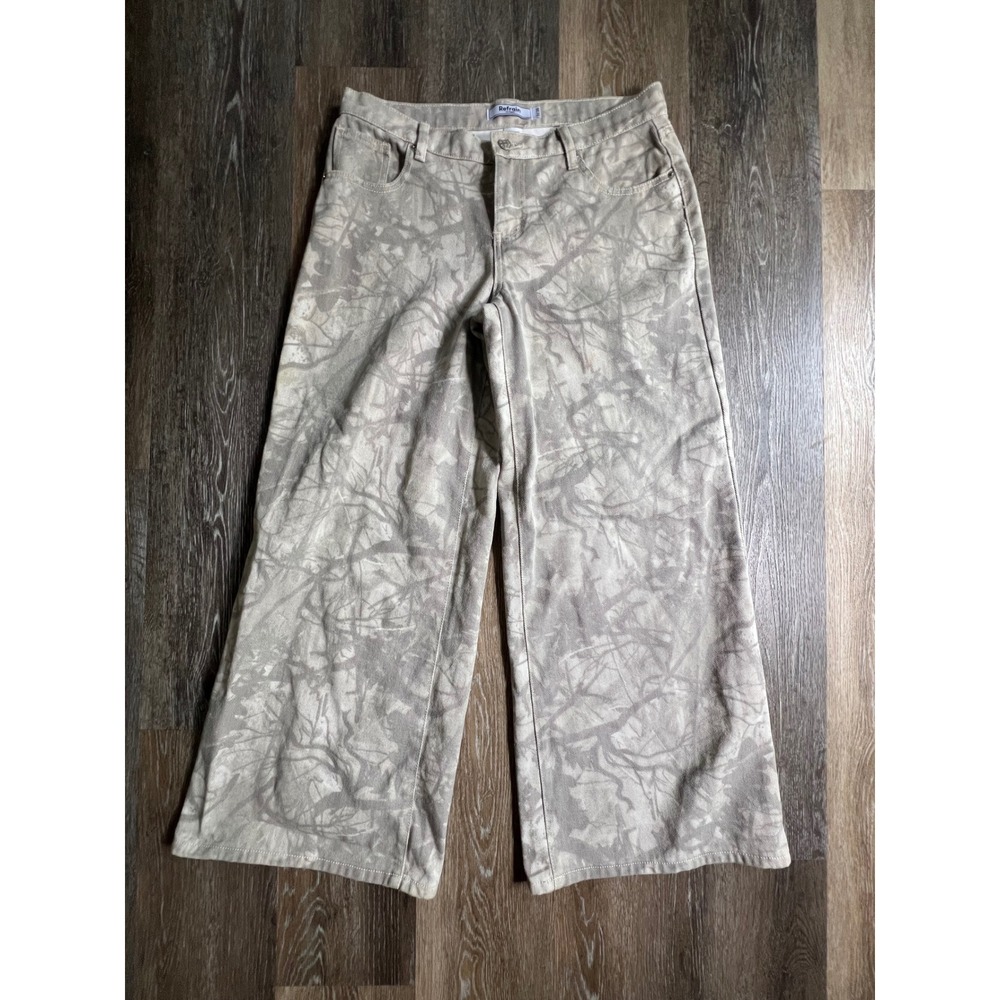 Refrain Wide Leg Pants Women 11/30 Grey Beige Abstract Print High Rise‎ J1493